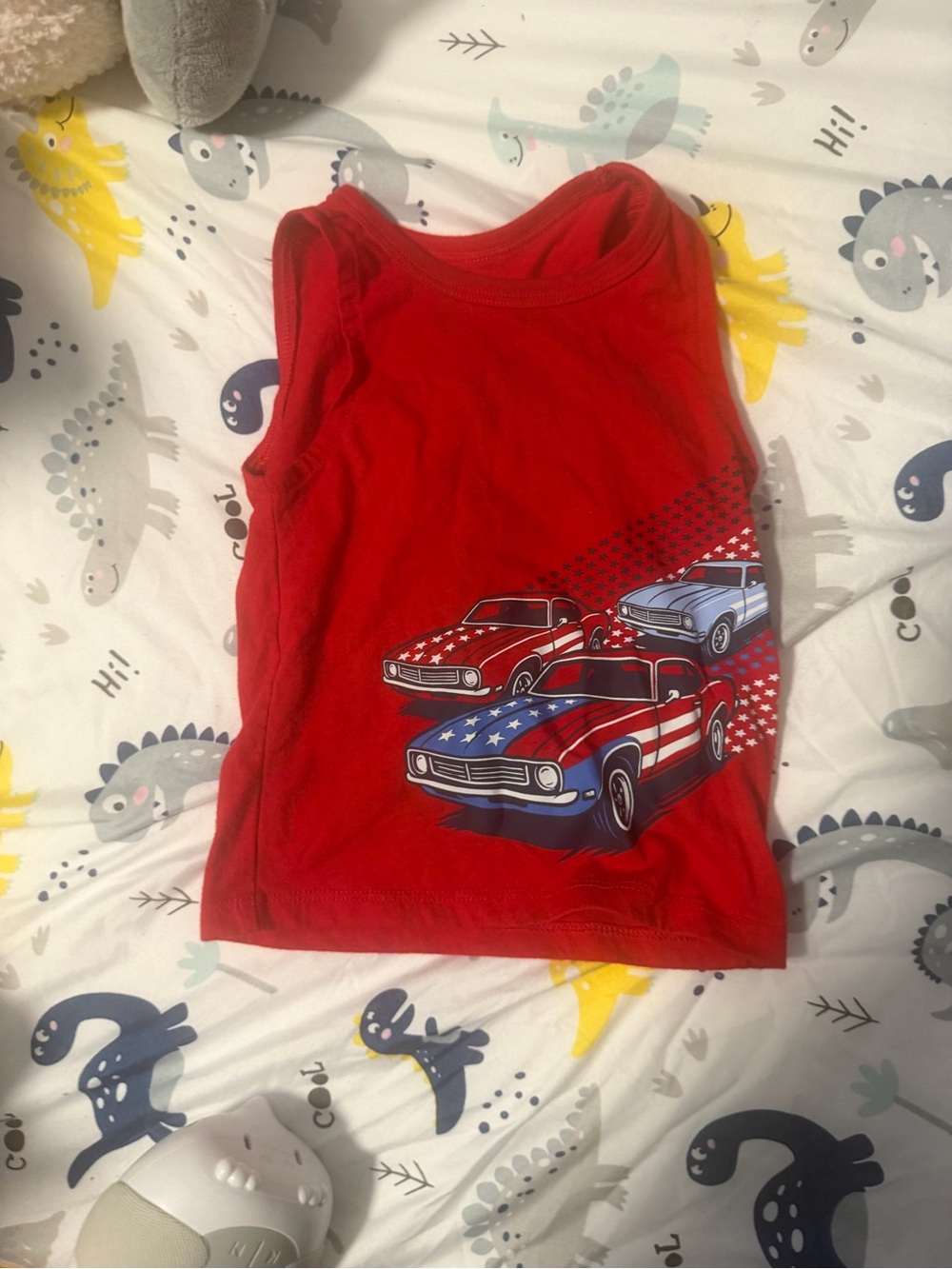 Wonderkids Red Tank Top with Patriotic Car Graphic